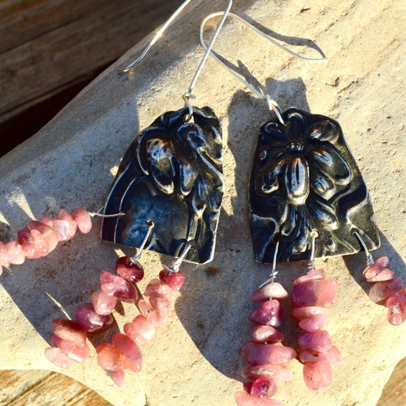 Pink Tourmaline Antique Sterling Silver Earrings - Picture 2 of 6